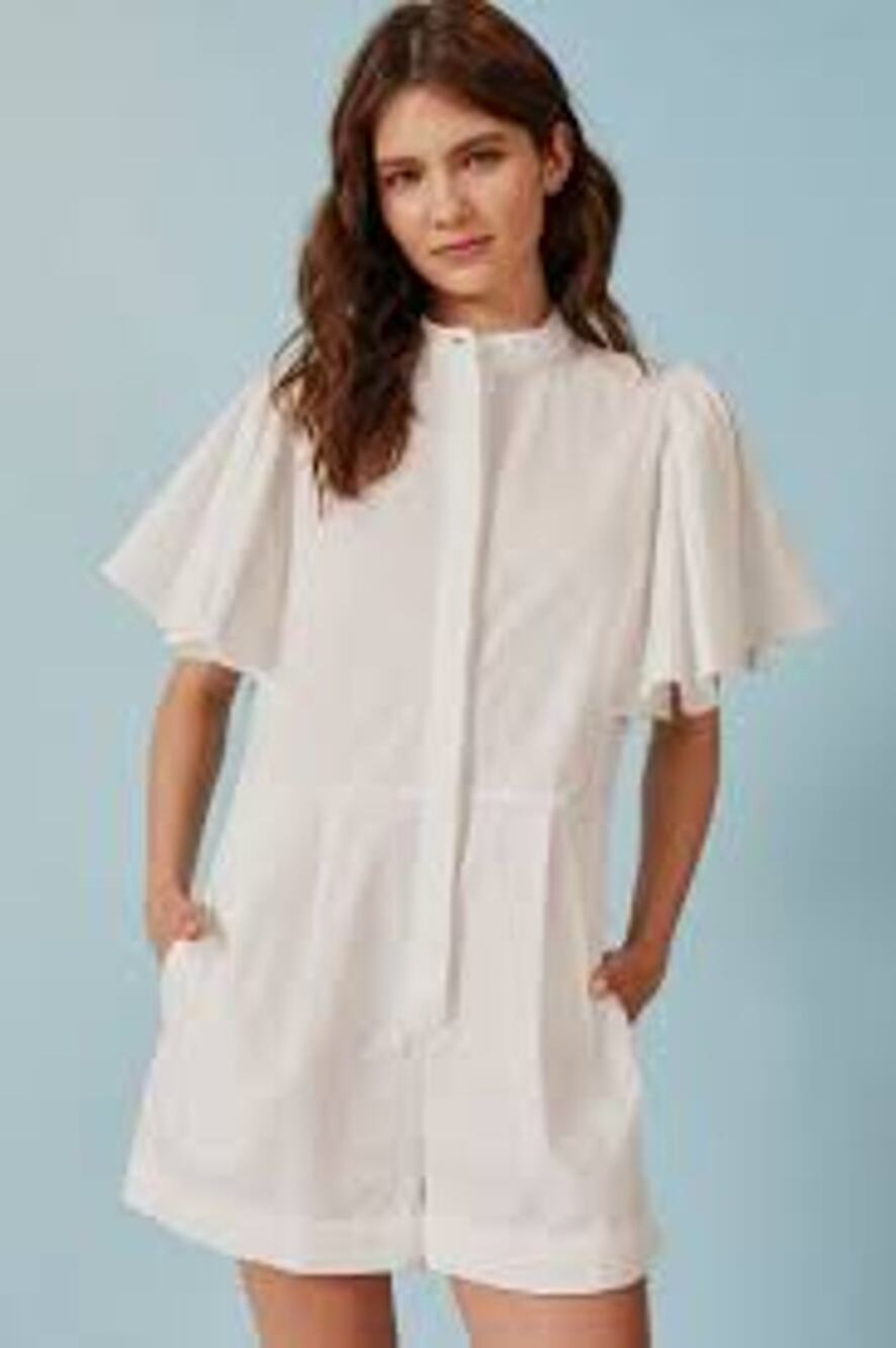 DELUC Minor Flutter Sleeve Romper White Cotton M NWT Coastal Bridal